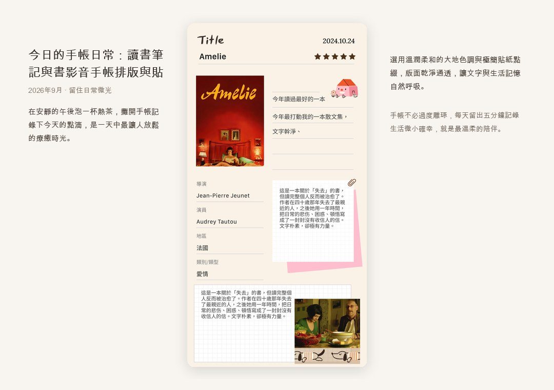 今日的手帳日常：讀書筆記與書影音手帳排版與貼紙拼貼靈感